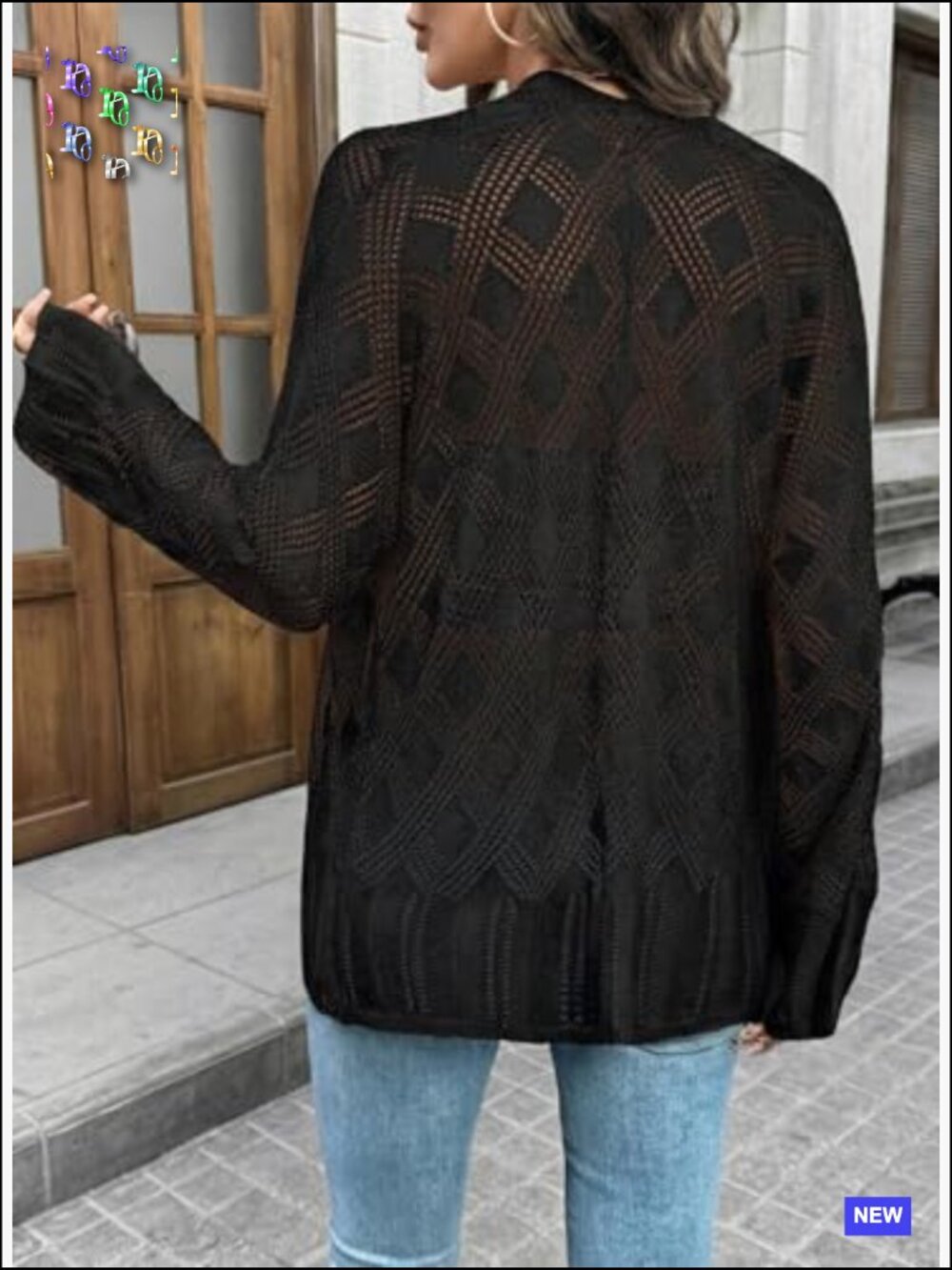 Crochet Open Front Cardigan Long Sleeve Boho Lightweight See Through Beach - Picture 4 of 7